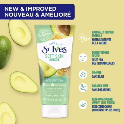 St. Ives Soft Skin Avocado & Honey Scrub – Gentle Exfoliating Face Scrub 170g